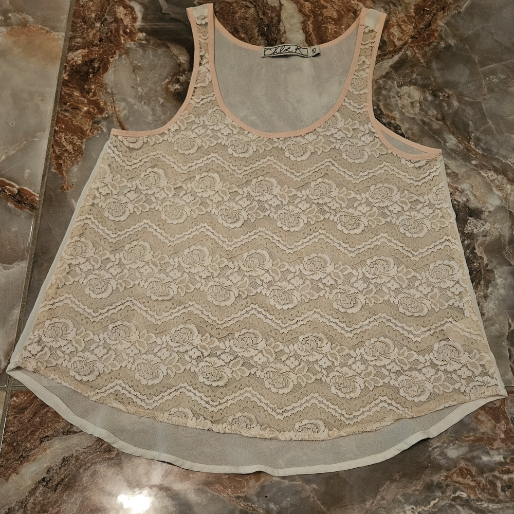 Chloe K Cream Lace Tank Top Relaxed Fit